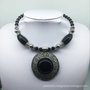 Big Attractive Black Stone Alloy Base Necklace (XJW13777)